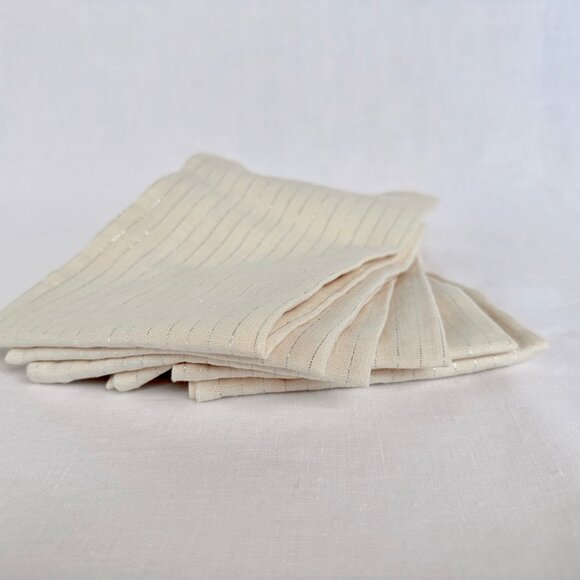 Embroidered Custom Set of 6 Handmade Lurex Striped Linen 20"x20" Napkins - Picture 2 of 4